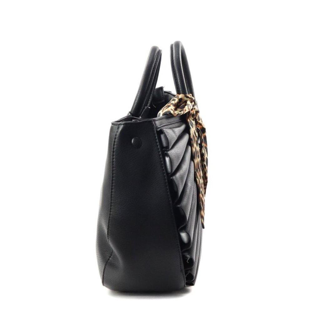 Unique Half Moon Satchel and Crossbody Handbag - 2 in 1 - Black - Free Bag Scarf - Picture 4 of 4